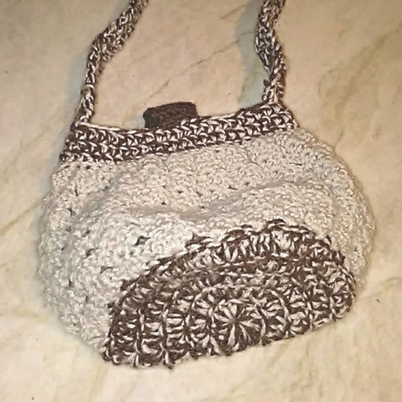 Crochet Shoulderbag TAN Boho Large Cute Button Gypsy Bohemian Festival Hippie - Picture 7 of 8
